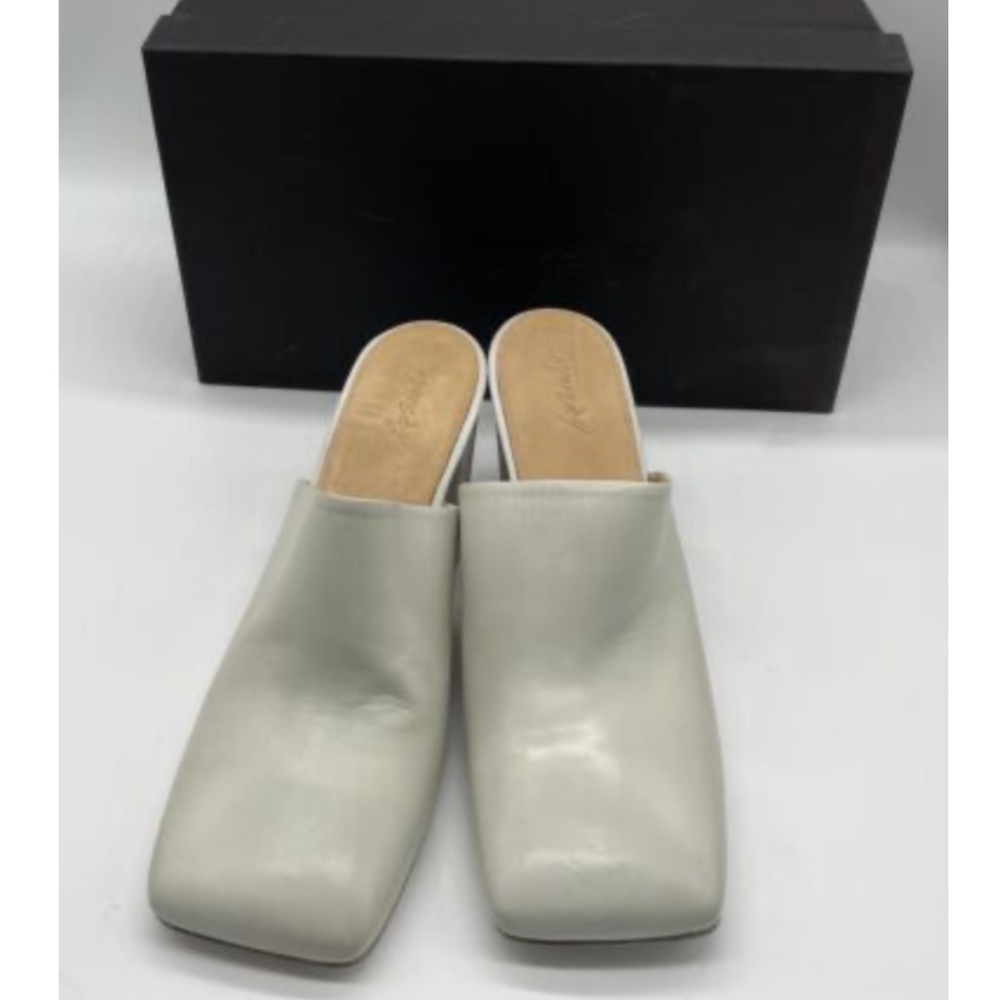 Marsell 'Foschia' White Leather Square Toe Block Heel Mules sz 38.5